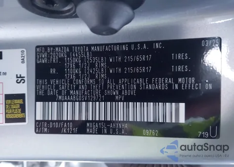 2025 Toyota Corolla Cross L из США, поврежденный, VIN 7MUAAABG0SV129721